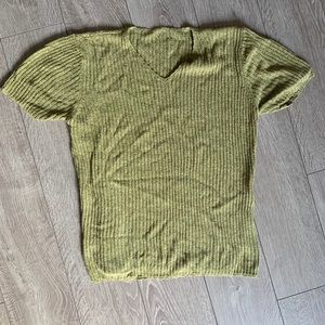 Tagless Green Knit V-Neck Shirt